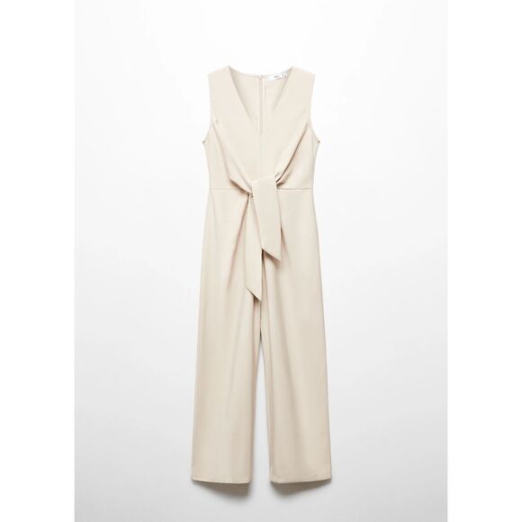 MNG by Mango Beige Sleeveless Tie Front Jumpsuit, Size L - Picture 1 of 7